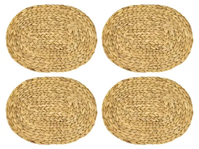 Produktbild von HMF Tischset oval geflochten aus Wasserhyazinthe, Platzset abwaschbar | 4er Set | 40 x 30 cm