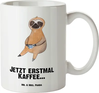 Produktbild von Mr. & Mrs. Panda steingut tasse Faultier Kaffee - Weiß - Geschenk, Keramiktasse, Große, Kaffeetasse, Jumbo, Teepott, Haferl, Coffee, Keramikbecher