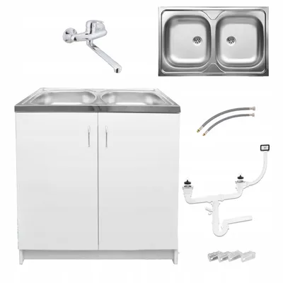 Produktbild von Stamar | Küchenunterschrank, mit 2-Kammer-Spüle, Weiß, 80 cm, mir Armatur und Siphon