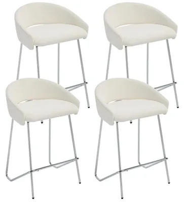 Image de Ensemble de 4 tabourets de bar, revêtus en velours, structure en métal, avec dossier, couleur blanche