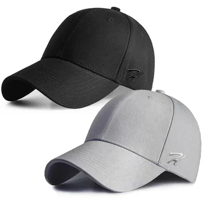 Immagine prodotto di Cappello da baseball unisex, 100% cotone, regolabile, tinta unita, nero e grigio