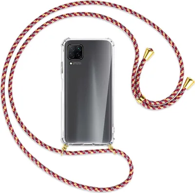 Produktbild von Handykette Backcover-Schutzhülle mit Band (Metall goldfarben) für Huawei P40 lite - weinrot/gelb/grau