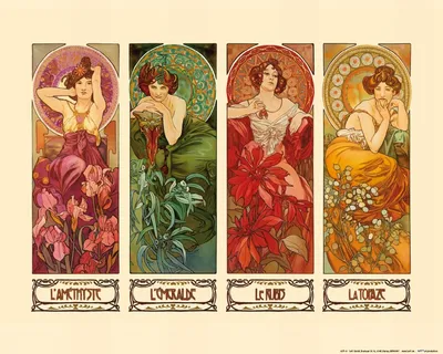 Zdjęcie produktu dla Obraz drukowany Alfonsa Muchy - Cztery klejnoty, 1900 (40 x 50 cm)