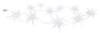 Produktbild von 10er LED Lichterkette "3D-STERNE" - 165 cm lang, im Landhaus Stil, aus Kunststoff, weiß, 10 LED – Timerfunktion – Batteriebetrieb – Schiebeschalter