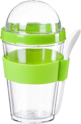 Produktbild von Joghurtbecher to Go mit Löffel 450ml Grün - Praktischer Müslibecher für unterwegs - Robuster Kunststoff Becher für Büro, Schule & Alltag