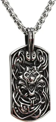 Produktbild von Lederkette Edelstahlkette 316L WOLF PLATTE 60 cm Edelstahl 05-04
