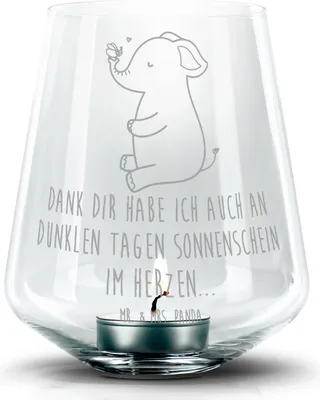 Produktbild von Mr. & Mrs. Panda Kerzenhalter Elefant Biene - Transparent - Geschenk, Windlicht Glas, Lustige Sprüche, Liebe, mit gravur, Hochzeitsgeschenk, Teelichthalter, Laterne