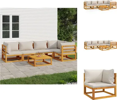 Produktbild von vidaXL 6-tlg. Garten-Lounge-Set mit Hellgrauen Kissen Massivholz - Gartenmöbel-Sets