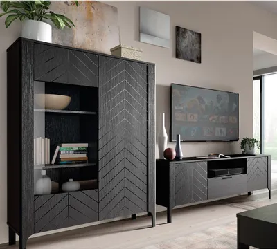 Produktbild von Wohnwand in Schwarz mit Highboard und Lowboard, 2-teilig MAZARA-161