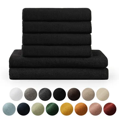 Immagine prodotto di Set di asciugamani Blumtal con asole per appendere - Cotone  Oeko-TEX, morbido, altamente assorbente - 2X asciugamano da bagno (70x140 cm), 2X asciugamano per le mani (50x100 cm), nero