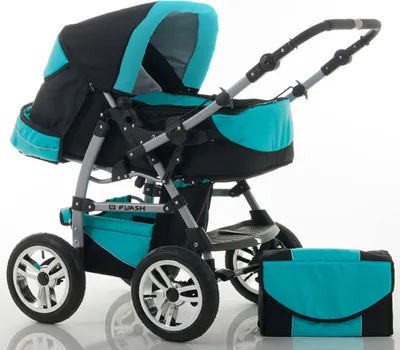 Produktbild von Kinderwagen-Set Flash 2 in 1 in Schwarz-Türkis - 14 Teile - in 18 Farben erhältlich