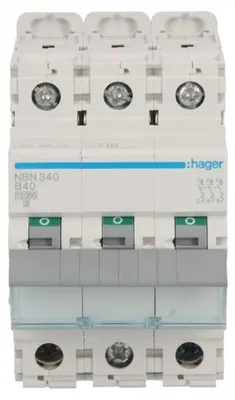 Immagine prodotto di Interruttore automatico Hager NBN340, 3 poli 10kA/15kA B-40A 3M NBN340