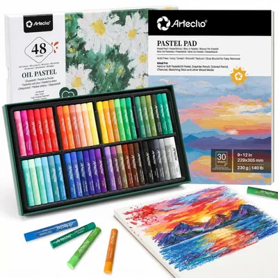 Produktbild von Ölpastell Set 48 Farben mit Pastellpapierblock für Kunstmalerei & Zeichnen