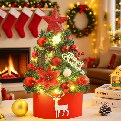 Productafbeelding van Mini Kunstkerstboom met Ornamenten en Sterren