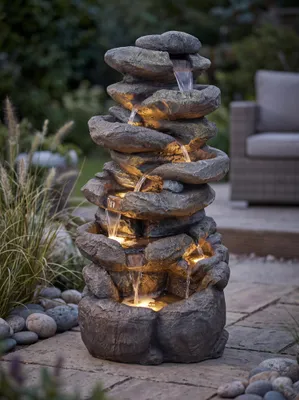 Produktbild von Großer Gartenbrunnen BK902 mit LED Beleuchtung Felsen Wasserfall Springbrunnen Gartendeko Groß