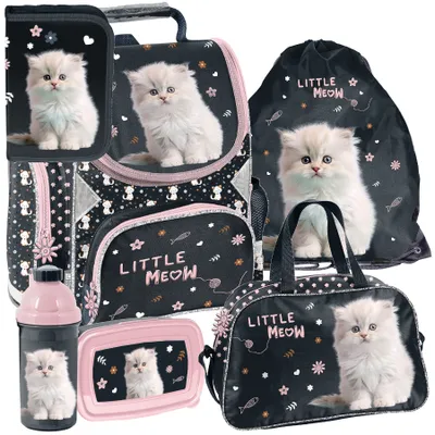 Produktbild von Schulranzen 6-tlg. Set für Mädchen & Jungen KITTY katze – Paso Ranzen, Mäppchen, Tasche, Flasche, Frühstückstasche