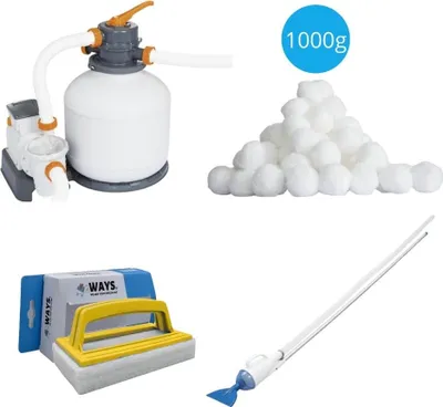 Produktbild von Bestway - Poolsauger AquaCrawl & Sandfilterpumpe 5678 L/u & Filterkugeln 1000 g & WAYS Scheuerbürste