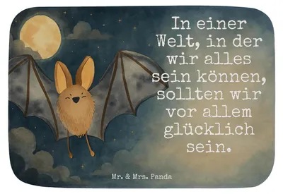 Produktbild von Mr. & Mrs. Panda Badteppich Fledermaus Flügel Design - Weiß - Geschenk, Lustige Sprüche, Duschvorleger, Badematte, Badezimmerteppich, Badvorleger, duschmatte