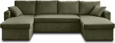 Image de Best Mobilier Cyrus - canapé panoramique en U - 7 places - convertible avec coffre - en velours côtelé , Vert