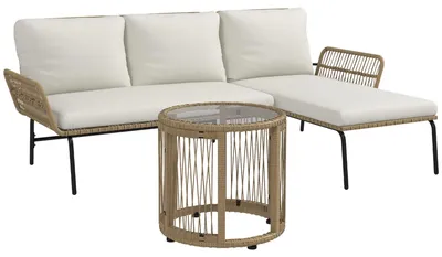 Produktbild von Gartensitzgrupp Loungemöbel-Set, PE Rattan, 122 x 79 x 75 cm, Natur + Cremweiß