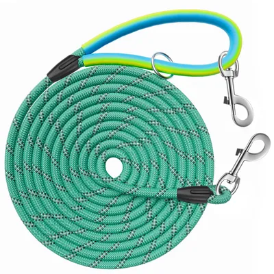Produktbild von Hundeleine 15 m, 2 drehbare Haken, reflektierend, Gummigriff, für Hundetraining