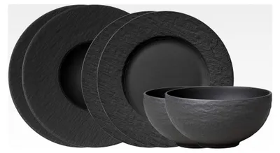 Produktbild von Manufacture Rock Starter-Set 6-teilig schwarz, spülmaschinenfest, mikrowellensicher, Geschirrset Schwarz Matt, Tafelservice, Essgeschirr, Premium Porzellan