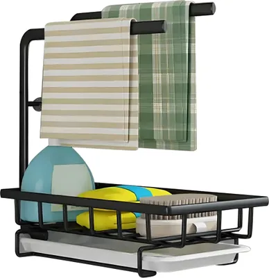 Produktbild von Heikoeco® Spülbecken Organizer, kitchen sink organizer,organizer küche  ,mit Schwammhalter & 2 Lappenhalter & Abnehmbare Abtropfschale(Wandmontage)