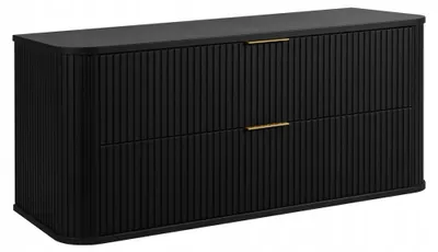 Zdjęcie produktu dla Szafka Łazienkowa Wisząca Pod Umywalkę 120 Cm Czarna Ryflowane Fronty Mdf