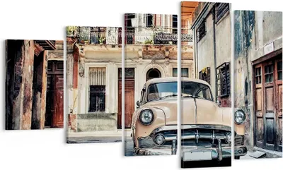 Produktbild von Bild auf Leinwand - Leinwandbild - 5 Teile - Kubanisch Auto Mietshäuser - 100x60cm - Wand Bild - Wanddeko - Wandbilder - Leinwanddruck - Bilder - Wanddekoration - Leinwand bilder - EG100x60-4413