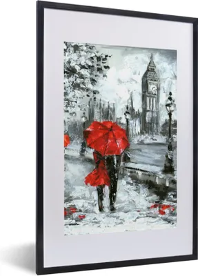 Produktbild von MuchoWow® Gerahmtes Poster Gemälde - Regenschirm - Öl 40x60 cm - Poster mit Schwarzem Bilderrahmen Wandposter Rahmen Foto Bilder - Poster in Rahmen