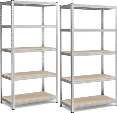 Produktbild von SONGMICS 2er Set, Lagerregal mit 5 Regalböden, 200 x 100 x 50 cm, bis 875 kg belastbar (120 kg pro Ablage), Schwerlastregal, höhenverstellbare Ablagen, verstärktes Stahlgestell, silbern GLR050E02