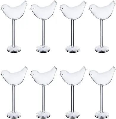 Produktbild von 8er Set Cocktailgläser in Vogel-Form – Kreative Glasgoblets, Transparente Champagner- und Weingläser für Bar, Restaurant, Club & Party