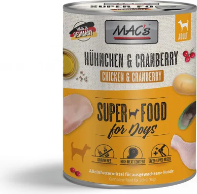 Produktbild von MAC's 6x800g Hühnchen & Cranberry Nassfutter für Hunde getreidefrei