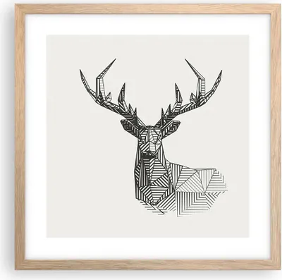 Produktbild von Gerahmtes Poster - Rahmen in heller Eiche - Hirsch Skizze Skandinavisch - 40x40 cm - Wand Bild - Wanddeko - Wandbilder - Kunstposter - Wandposter - Bilderrahmen - Bilder - Kunstdruck - P2NAC40x40-4950