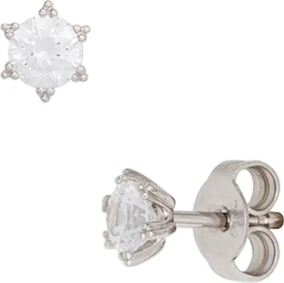 Produktbild von Solitär Ohrstecker mit Zirkonia weiß 333 Gold Weißgold Ohrschmuck Damen