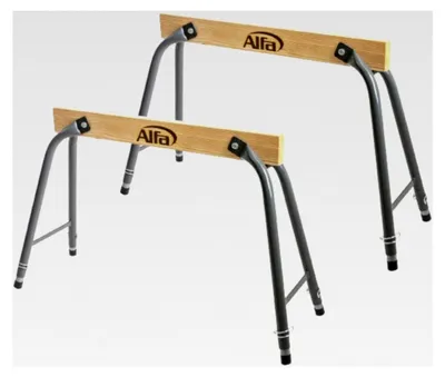 Produktbild von 2x höhenverstellbarer Arbeitsbock aus robustem Stahl und Holz, zusammenklappbar, belastbar bis 300 kg/Paar