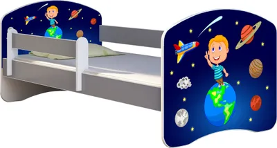 Produktbild von ACMA Jugendbett Kinderbett Junior-Bett Komplett-Set mit Matratze Lattenrost und Rausfallschutz Grau 22 Kosmos 140x70