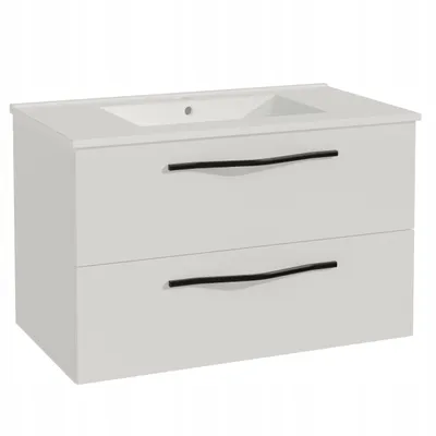 Produktbild von Waschtisch mit Unterschrank PILAR mit 2 große Schubladen Weiß Hochglanz 80x50x46 cm Badmöbel Badezimmer