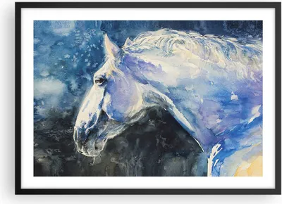 Produktbild von Gerahmtes Poster - Schwarzer Rahmen - Pferd Aquarell Porträt - 70x50 cm - Wand Bild - Wanddeko - Wandbilder - Kunstposter - Wandposter - Bilderrahmen - Bilder - Kunstdruck - Wandbild - P2BAA70x50-4272