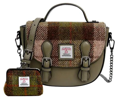 Produktbild von Set von Harris Tweed Mini Cobble Satchel & Coin Purse Present, Kastanien-Schottenkaro, 8.66”x3.14”x7.48” and 4.72” L x 3.93”