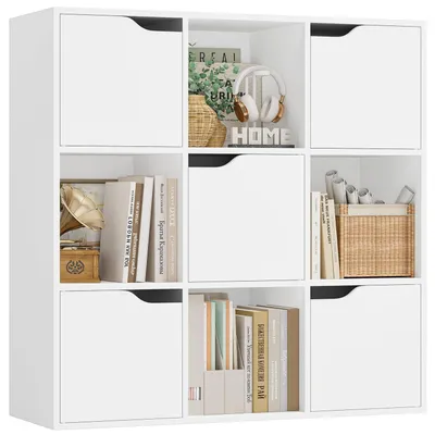 Immagine prodotto di Libreria con 5 ante, 9 scomparti, dimensioni 90x29x90 cm, colore bianco