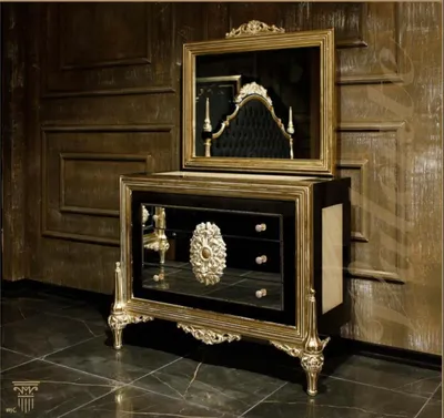 Image de Ensemble de chambre à coucher noir luxe lit 2x tables de nuit commode armoire
