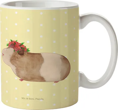 Produktbild von Mr. & Mrs. Panda Tasse Meerschweinchen Weisheit - Gelb Pastell - Geschenk, Becher, kaffeebecher keramik, Henkelpott, Wunder, Wunderland, Motivation, kaffeetasse bedruckt