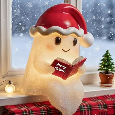Produktbild von Weihnachten Geisterstatue Nachtlicht,Niedliche&Herzlich Bücher Geisterleselampe,Weihnachten-Dekoration,3D-LED-Nachtlicht (Groß)