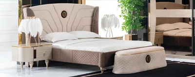 Produktbild von Schlafzimmer Doppelbett 160x200cm Luxus Bett 2x Nachttisch 3tlg. Set Betten Neu