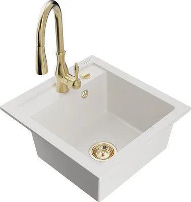 Produktbild von Mexen Vito 1-Becken-Granit-Spüle mit Mischbatterie Savita, Weiß - 6503-20-672601-50