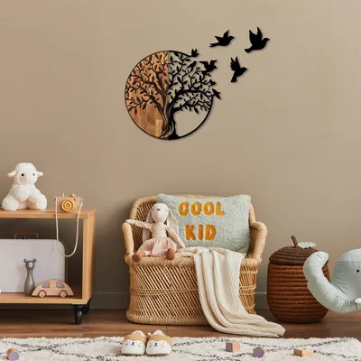 Produktbild von Wallity, Tree And Birds - 322, Wanddeko, Schwarz, Metall, 92 x 71 x 3 cm