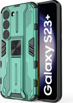 Produktbild von Galaxy S23+ Hülle, Dual Layer PC TPU Bumper Stoßfest Ständer Schutzhülle für Samsung Galaxy S23+ Grün