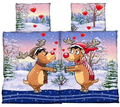 Productafbeelding van Partnerbeddengoed 155 x 220 cm + 80 x 80 cm - Fleece beddengoed met rendiermotief