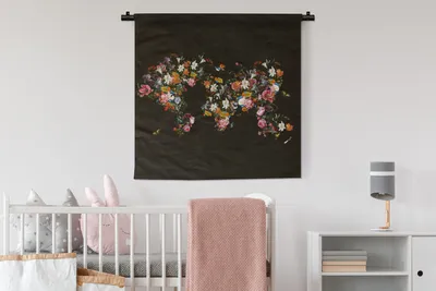 Produktbild von MuchoWow® Wandteppich Wandbehang Weltkarte - Rosen - Lilie - Blumen 90x90 cm Tapisserie Dekoration Wandtuch - Wandaufhänger